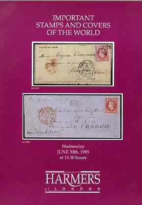 Auction Catalogue - Important Stamps & Covers of the World - Harmers 30 Jun 1993 - catalogue only
