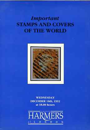 Auction Catalogue - Important Stamps & Covers of the World - Harmers 16 Dec 1992 - catalogue only