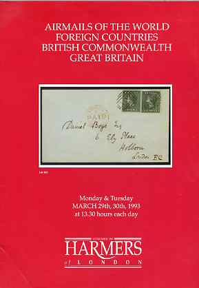 Auction Catalogue - Airmails of the World - Harmers 29-30 Mar 1993 - incl,the Coni coll of Gambia - with prices realised