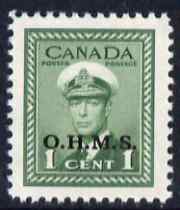 Canada 1949 KG6 Official 1c green opt'd OHMS unmounted mint SG O162