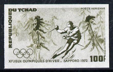Chad 1972 Sapporo Winter Olympics 100f (Downhill Skiing) unmounted mint imperf colour trial proof (several different combinations available but price is for ONE) as SG 356
