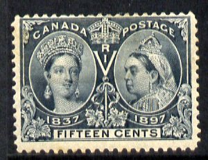 Canada 1897 Jubilee 15c slate good perfs good gum but centred slightly high, mounted mint SG 132