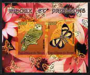 Benin 2007 Butterflies & Owls #2 imperf s/sheet containing 2 values unmounted mint. Note this item is privately produced and is offered purely on its thematic appeal