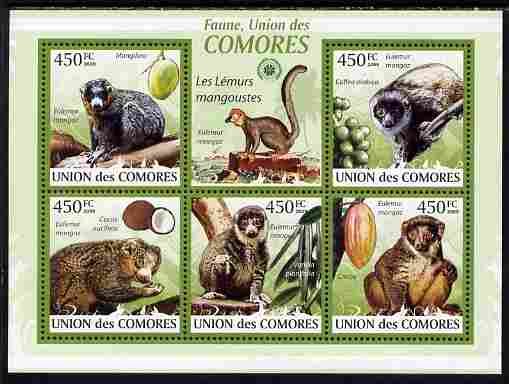 Comoro Islands 2009 Mongoose Lemur perf sheetlet containing 5 values unmounted mint Yv 1636-40