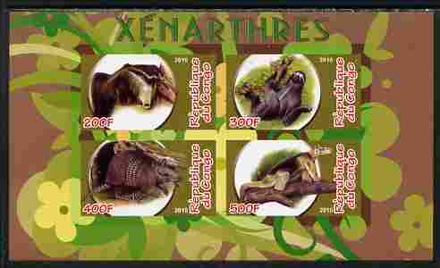 Congo 2010 Xenarthra imperf sheetlet containing 4 values unmounted mint