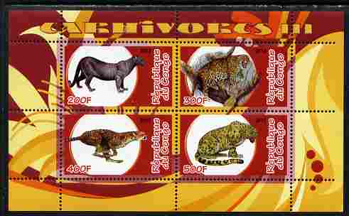 Congo 2010 Carnivores #3 perf sheetlet containing 4 values unmounted mint