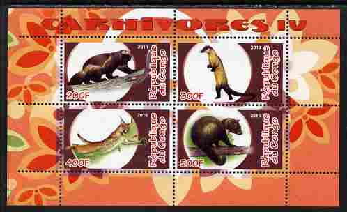 Congo 2010 Carnivores #4 perf sheetlet containing 4 values unmounted mint