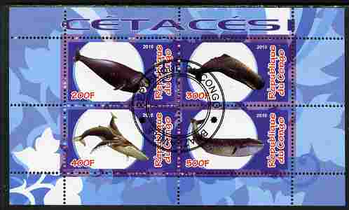 Congo 2010 Cedacea (Whales & Dolphins) #1 perf sheetlet containing 4 values fine cto used