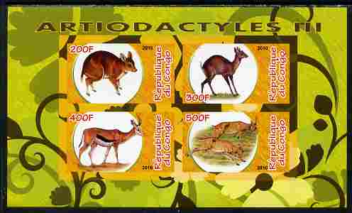 Congo 2010 Artiodactyla (Even toed Mammals) #3 imperf sheetlet containing 4 values unmounted mint