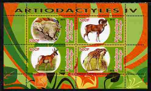 Congo 2010 Artiodactyla (Even toed Mammals) #4 perf sheetlet containing 4 values unmounted mint