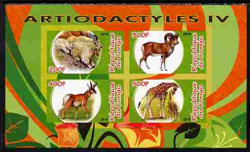 Congo 2010 Artiodactyla (Even toed Mammals) #4 imperf sheetlet containing 4 values unmounted mint