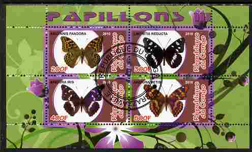 Congo 2010 Butterflies #3 perf sheetlet containing 4 values fine cto used