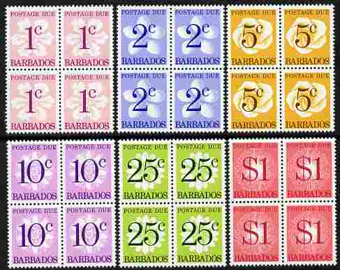 Barbados 1976 Postage Due Perf 14 set of 6 in blocks of 4 unmounted mint, SG D14-19
