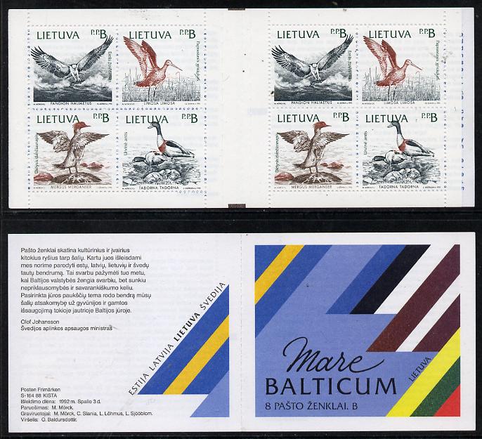 Booklet - Lithuania 1992 Birds of the Baltic booklet complete and very fine containing two se-tenant blocks of 4 (2 sets)
