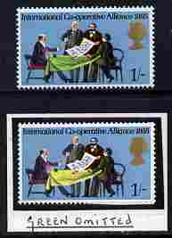 GB Great Britain 1970 Anniversaries 1s green & embossing omitted (table cloth) mounted mint plus normal (formerly in the Lady Mairi Bury Collection) SG 821Eb
