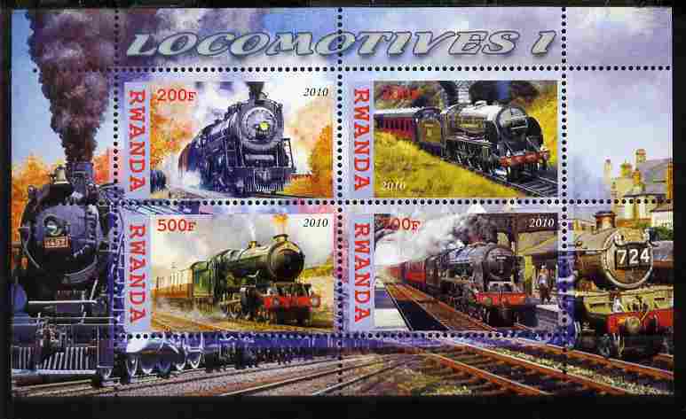 Rwanda 2010 Steam Locomotives #1 perf sheetlet containing 4 values unmounted mint