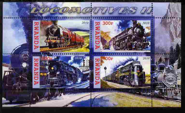 Rwanda 2010 Steam Locomotives #2 perf sheetlet containing 4 values unmounted mint