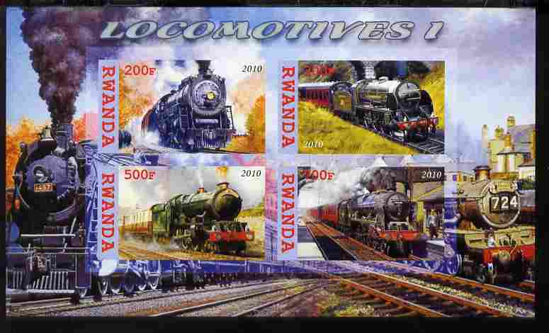Rwanda 2010 Steam Locomotives #1 imperf sheetlet containing 4 values unmounted mint