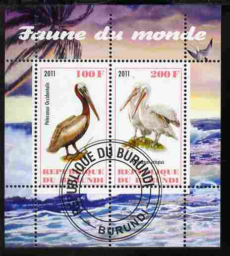 Burundi 2011 Fauna of the World - Pelicans perf sheetlet containing 2 values fine cto used