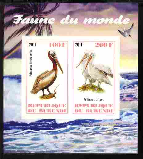Burundi 2011 Fauna of the World - Pelicans imperf sheetlet containing 2 values unmounted mint