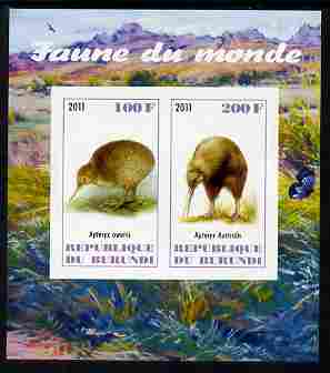 Burundi 2011 Fauna of the World - Kiwis imperf sheetlet containing 2 values unmounted mint