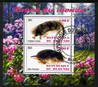 Burundi 2011 Fauna of the World - Moles perf sheetlet containing 2 values fine cto used