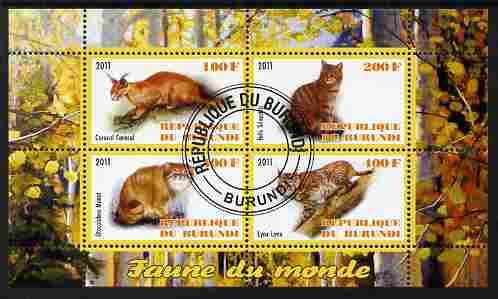 Burundi 2011 Fauna of the World - Wild Cats #2 perf sheetlet containing 4 values fine cto used
