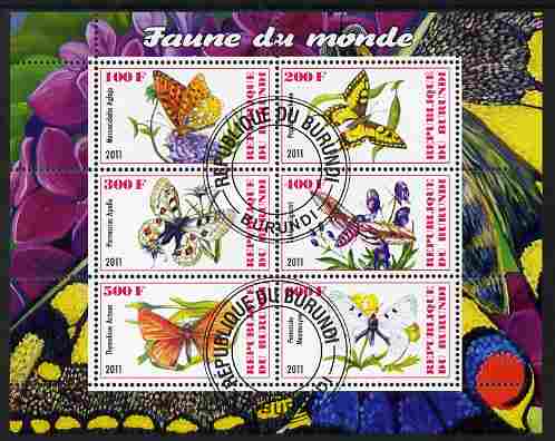 Burundi 2011 Fauna of the World - Butterflies #2 perf sheetlet containing 6 values fine cto used