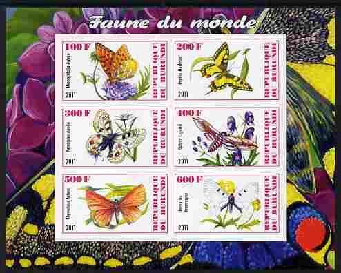 Burundi 2011 Fauna of the World - Butterflies imperf sheetlet containing 6 values unmounted mint