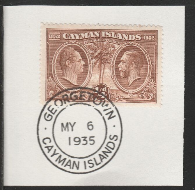 Cayman Islands 1932 Centenary 1/4d brown (SG84) on piece with full strike of Madame Joseph forged postmark type 114
