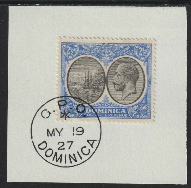 Dominica 1923-33KG5 Badge of Colony 2.5d black & ultramarine on piece with full strike of Madame Joseph forged postmark type 139