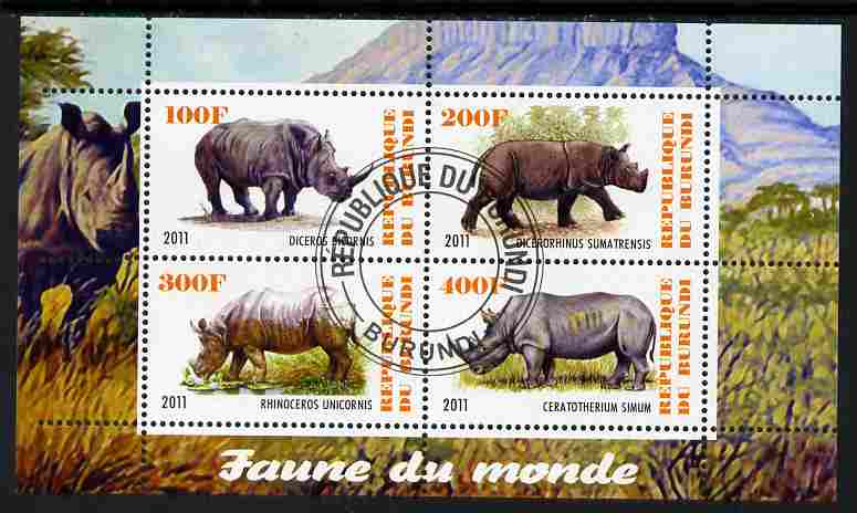 Burundi 2011 Fauna of the World - Rhinoceros perf sheetlet containing 4 values fine cto used