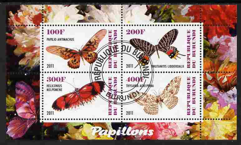 Burundi 2011 Fauna of the World - Butterflies #5 perf sheetlet containing 4 values fine cto used