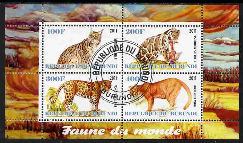 Burundi 2011 Fauna of the World - Wild Cats #3 perf sheetlet containing 4 values fine cto used