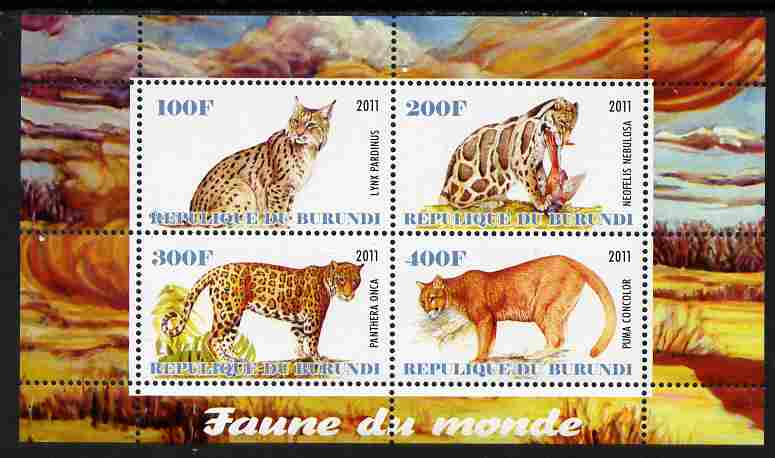 Burundi 2011 Fauna of the World - Wild Cats #3 perf sheetlet containing 4 values unmounted mint