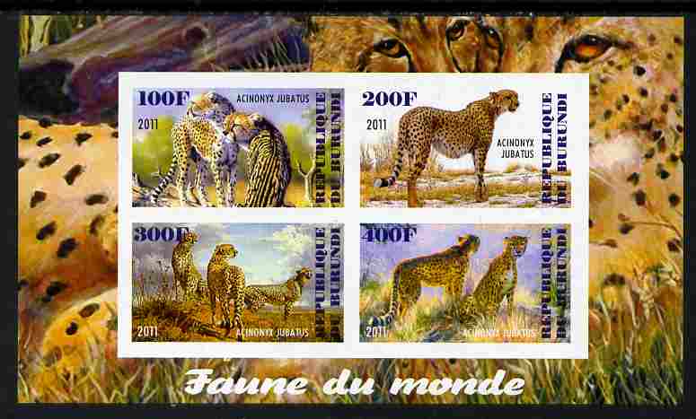Burundi 2011 Fauna of the World - Cheetahs imperf sheetlet containing 4 values unmounted mint