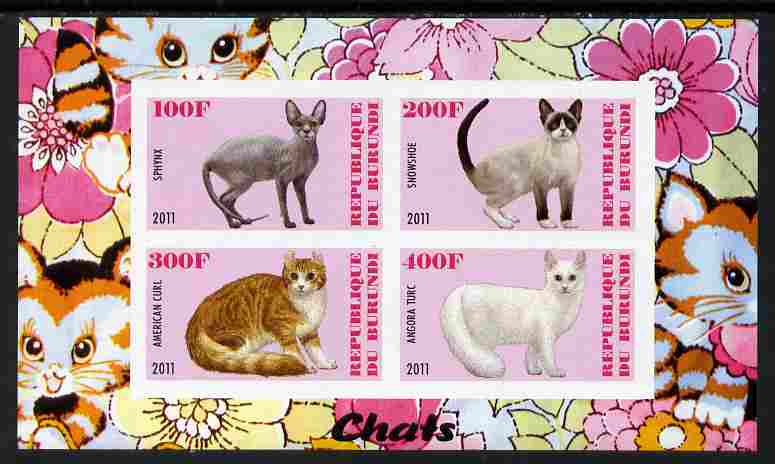 Burundi 2011 Domestic Cats #1 - pink background imperf sheetlet containing 4 values unmounted mint