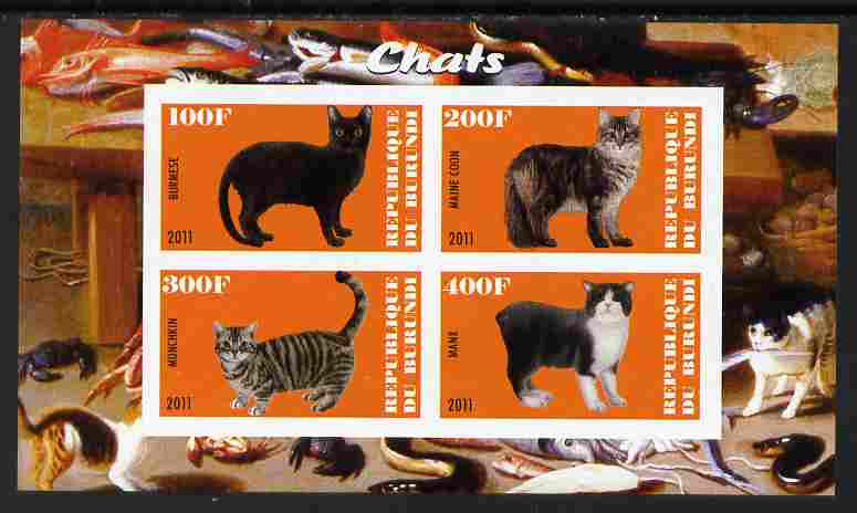 Burundi 2011 Domestic Cats #4 - orange background imperf sheetlet containing 4 values unmounted mint