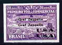 Brazil 1930 Air 20,000r violet with Graf Zeppelin USA overprint doubled being a 'Hialeah' forgery imperf on gummed paper