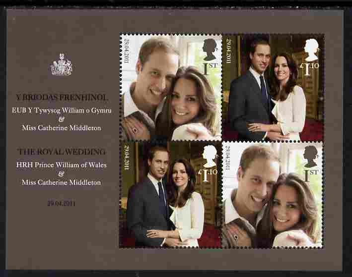 GB Great Britain 2011 Royal Wedding - Prince William & Kate perf m/sheet containing 4 values unmounted mint