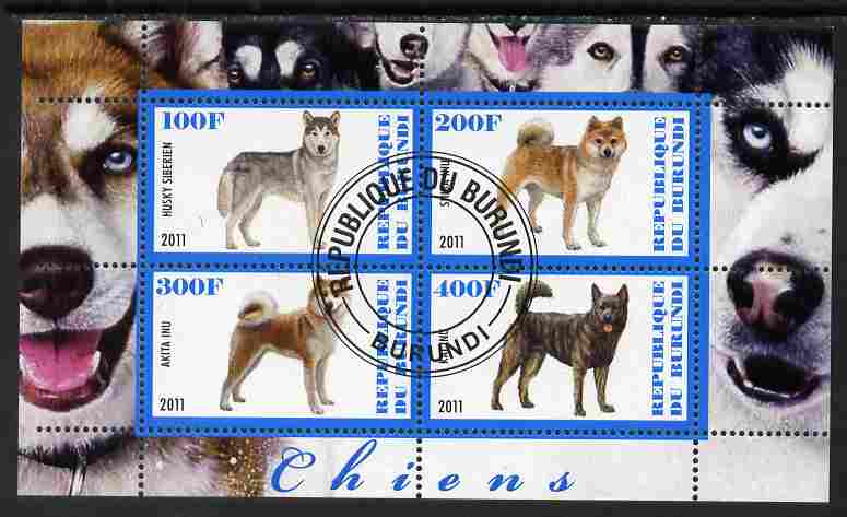 Burundi 2011 Dogs #3 - perf sheetlet containing 4 values fine cto used