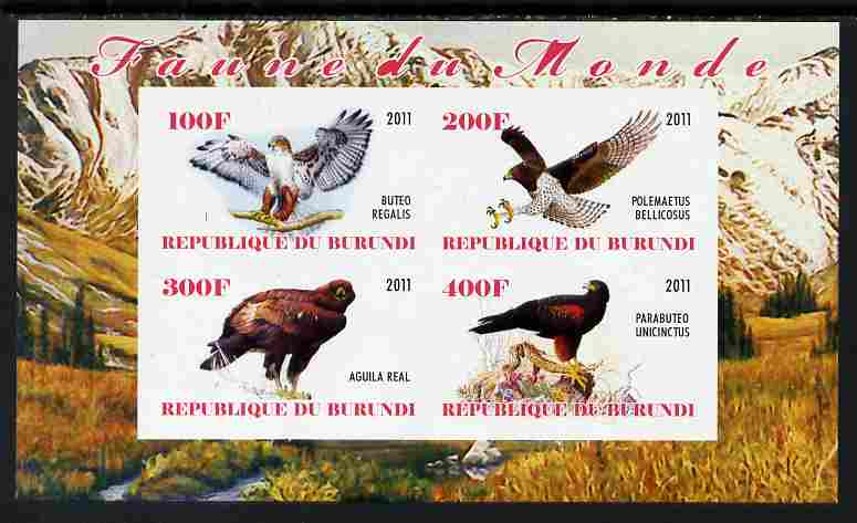 Burundi 2011 Birds of Prey imperf sheetlet containing 4 values unmounted mint