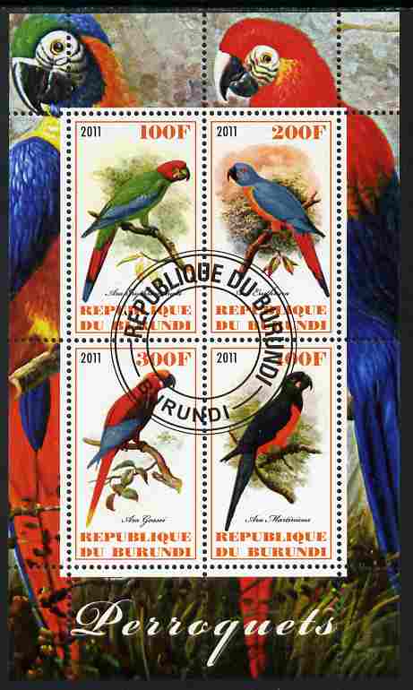 Burundi 2011 Parrots perf sheetlet containing 4 values fine cto used
