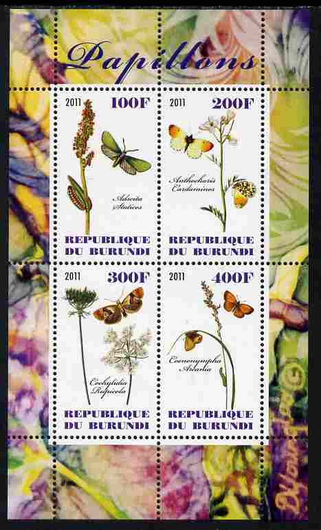 Burundi 2011 Butterflies #2 perf sheetlet containing 4 values unmounted mint