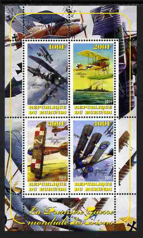 Burundi 2011 Aircraft of WW1 #1 perf sheetlet containing 4 values unmounted mint