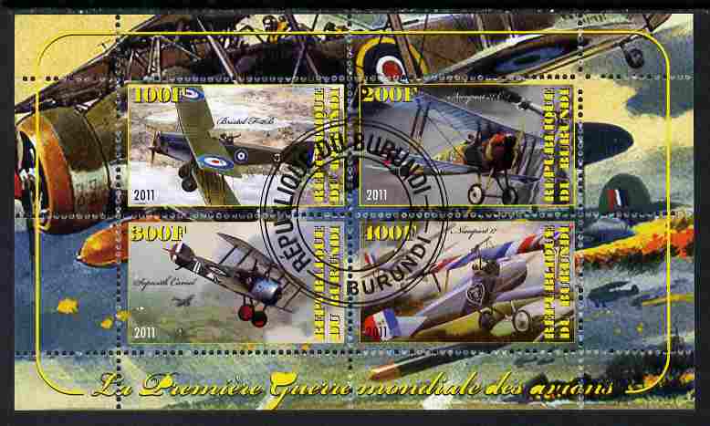 Burundi 2011 Aircraft of WW1 #2 perf sheetlet containing 4 values fine cto used