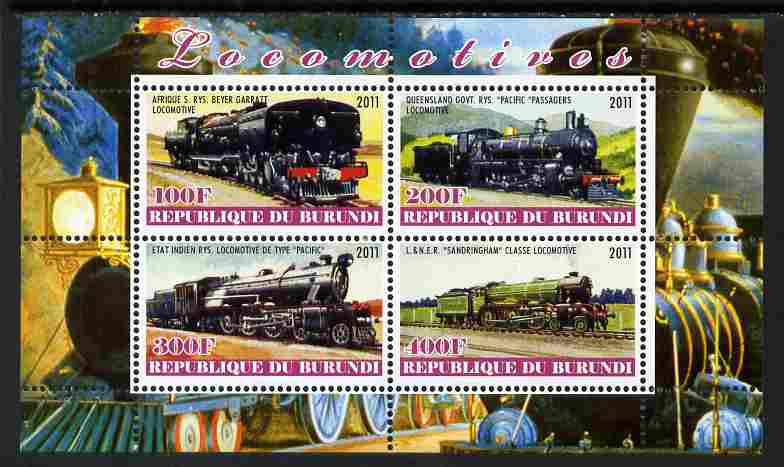 Burundi 2011 Steam Locomotives #4 perf sheetlet containing 4 values unmounted mint