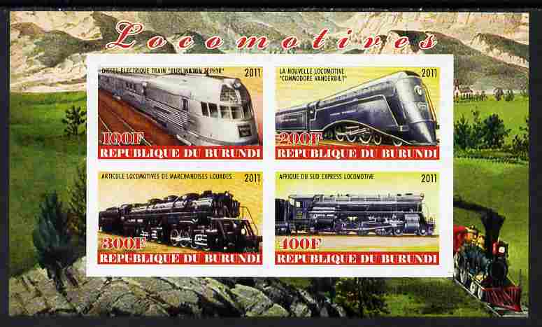 Burundi 2011 Steam Locomotives #5 imperf sheetlet containing 4 values unmounted mint