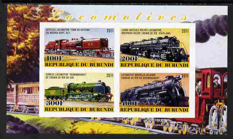 Burundi 2011 Steam Locomotives #8 imperf sheetlet containing 4 values unmounted mint