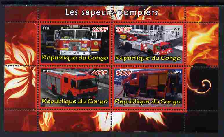 Congo 2011 Fire Brigades #1 perf sheetlet containing 4 values unmounted mint